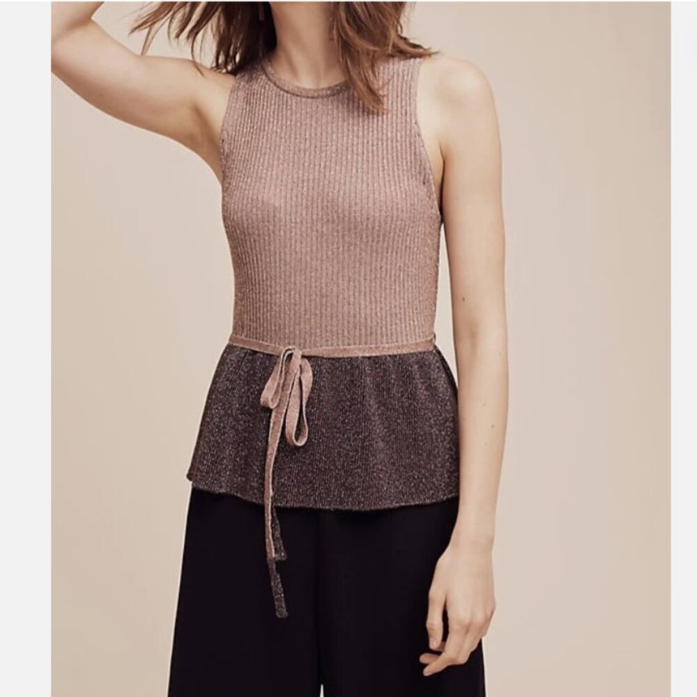 NWT Anthropologie Women's Moth Riella Shimmer Sleeveless Sweater Neutral XS